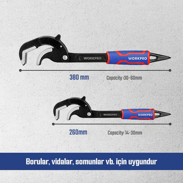 WORKPRO WP202574 2 Parça Otomatik Kilitlemeli Çok Fonksiyonlu Profesyonel Boru Anahtarı/ Levye Seti - Onivias