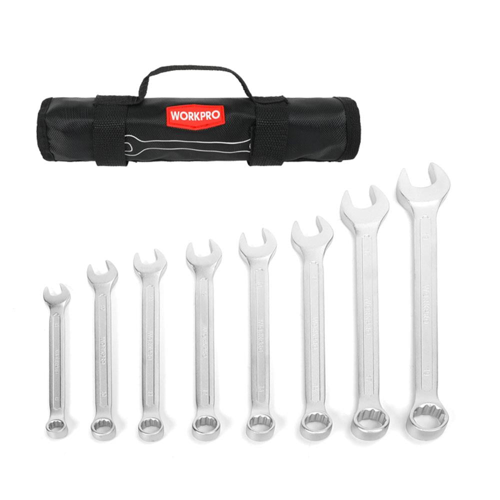 WORKPRO WP202575 8 - 19mm 8 Parça CR - V Profesyonel Kombine Anahtar Takımı + Bez Taşıma Kılıfı - Onivias