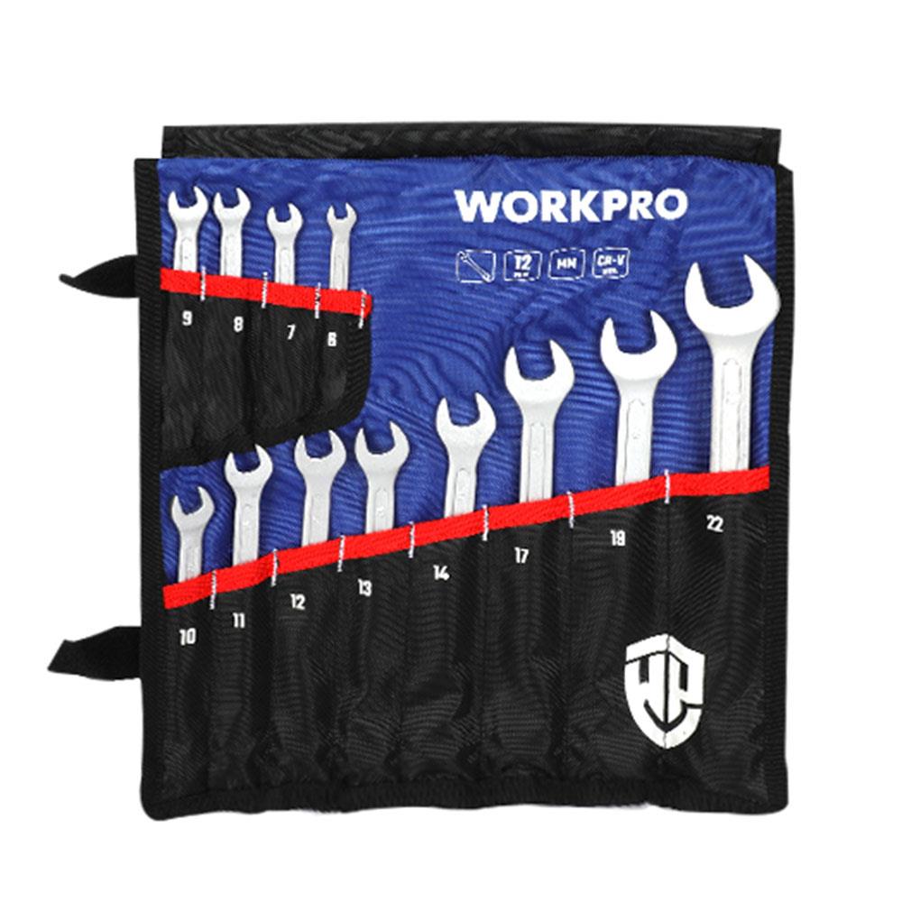 WORKPRO WP202576 6 - 22mm 12 Parça CR - V Profesyonel Kombine Anahtar Takımı + Bez Taşıma Kılıfı - Onivias
