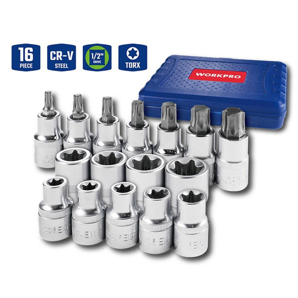 WORKPRO WP202596 1/2'’ CR - V 16 Parça Ağır Hizmet Torx Lokma Soketi / Ucu - Onivias