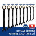 WORKPRO WP202602 8 - 19mm 9 Parça CR - V Profesyonel Cırcır Kombine Anahtar Takımı + Bez Taşıma Kılıfı - Onivias