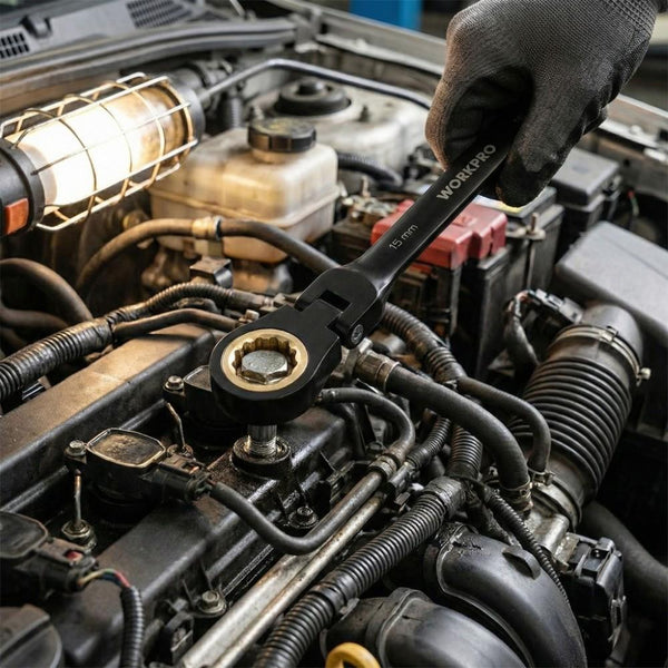 WORKPRO WP202603 8 - 17mm 8 Parça CR - V Profesyonel Mafsallı Cırcır Kombine Anahtar Takımı + Bez Taşıma Kılıfı - Onivias