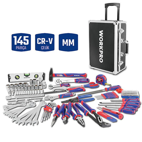 WORKPRO WP209089 145 Parça CR - V Profesyonel El Aleti Tamir Seti Tamir Bakım Çantası - Onivias