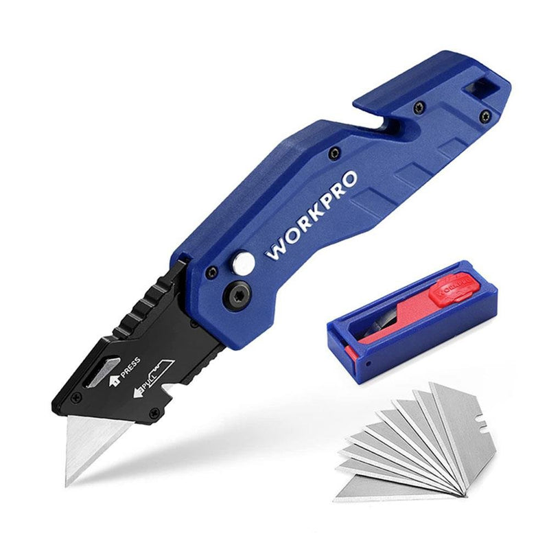 WORKPRO WP211008 Professional Qatlanan Çox Məqsədli Rötuş Bıçağı + 10 Ehtiyat Bıçaq 