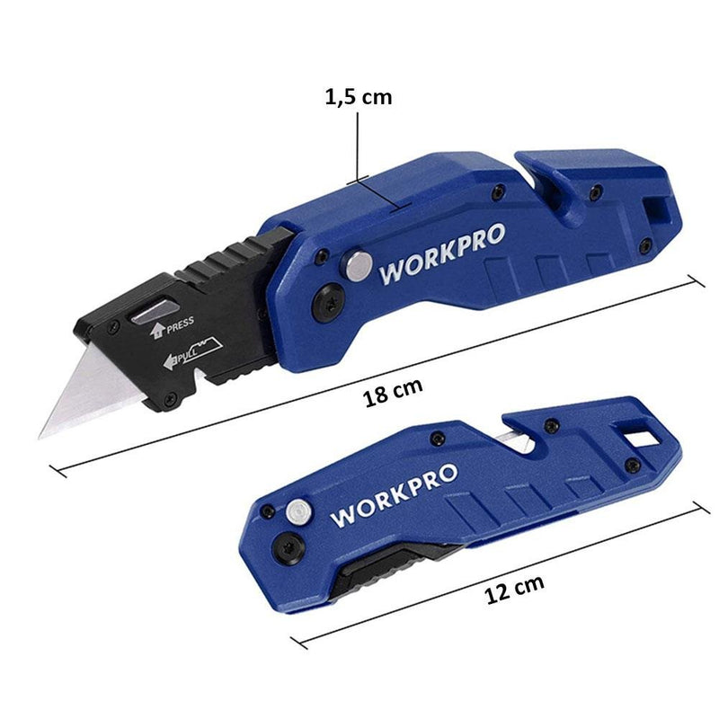WORKPRO WP211008 Professional Qatlanan Çox Məqsədli Rötuş Bıçağı + 10 Ehtiyat Bıçaq 