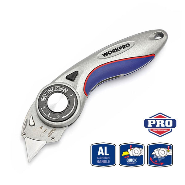 WORKPRO WP211013 Ağır Hizmet Alüminyum Gövde Açı Ayarlı Katlanır Rötuş Maket Bıçağı + 5 Adet Yedek Bıçak - Onivias
