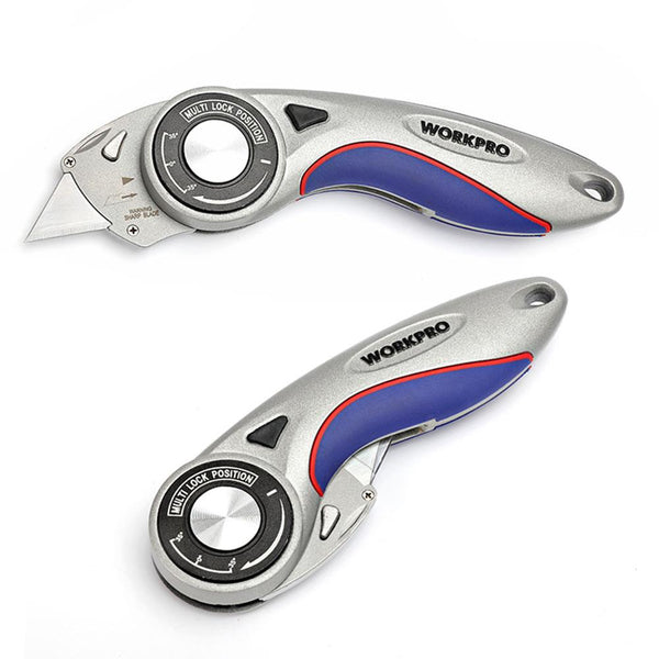 WORKPRO WP211013 Ağır Hizmet Alüminyum Gövde Açı Ayarlı Katlanır Rötuş Maket Bıçağı + 5 Adet Yedek Bıçak - Onivias