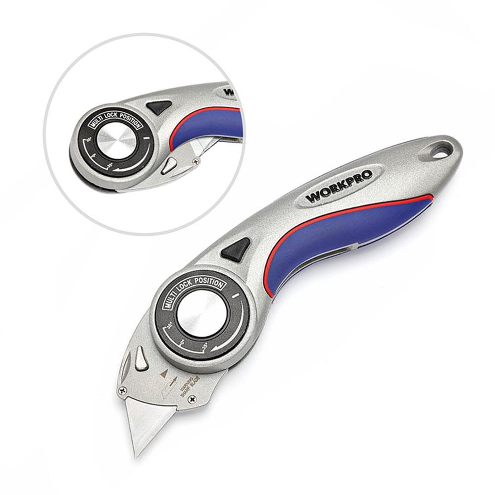 WORKPRO WP211013 Ağır Hizmet Alüminyum Gövde Açı Ayarlı Katlanır Rötuş Maket Bıçağı + 5 Adet Yedek Bıçak - Onivias