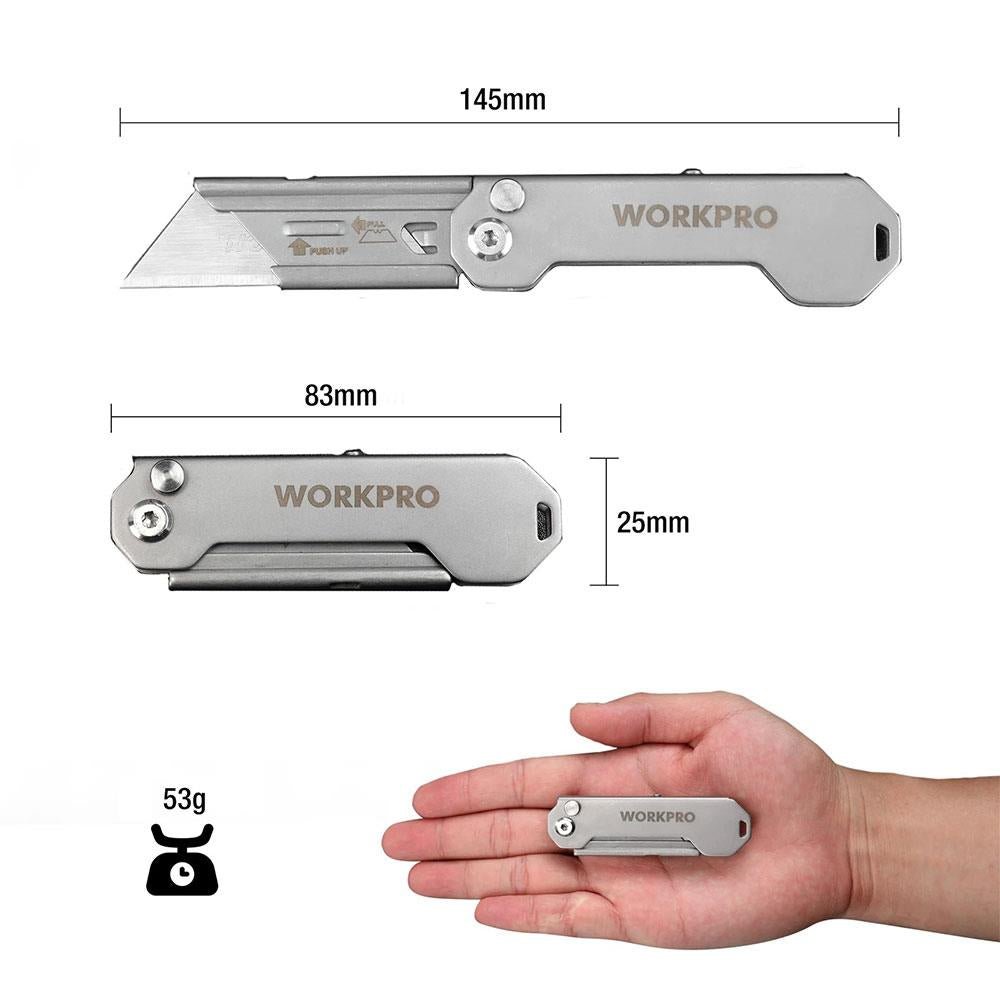 WORKPRO WP211016 Paslanmaz Çelik Gövde Katlanır Rötuş Maket Bıçağı - Onivias