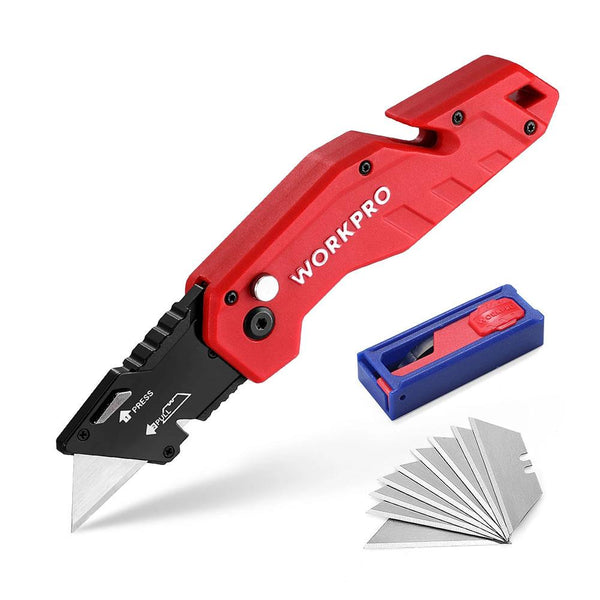 WORKPRO WP211018 Profesyonel Katlanır Çok Amaçlı Rötuş Maket Bıçağı + 10 Adet Yedek Bıçak - Onivias