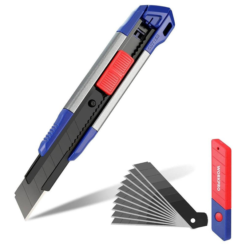 WORKPRO WP212022 18MM Ağır Alüminium Qutulu Tətbiq Bıçağı + 10 Ehtiyat Bıçaq