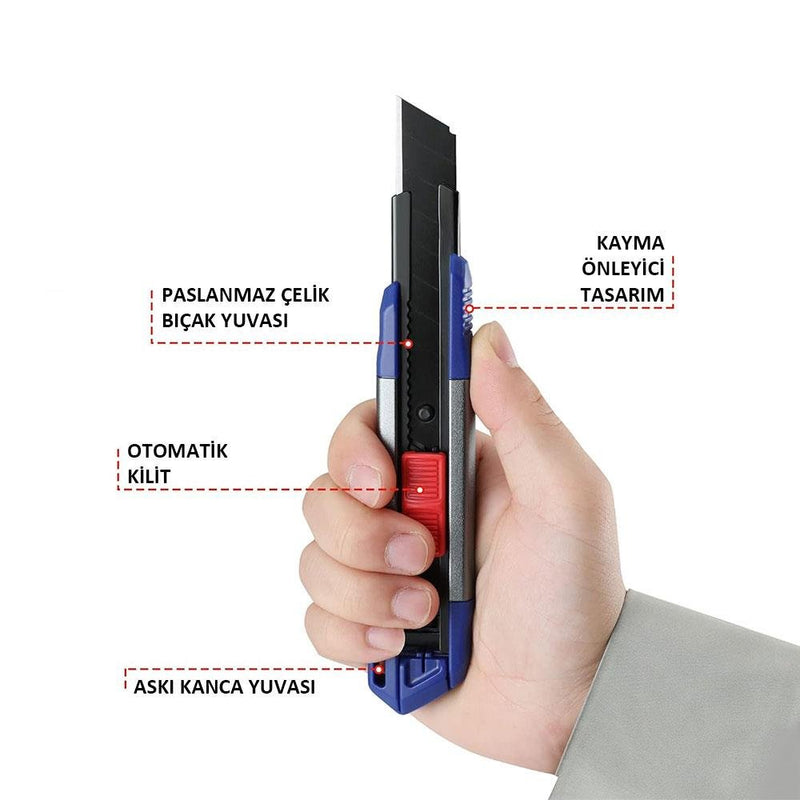 WORKPRO WP212022 18MM Ağır Alüminium Qutulu Tətbiq Bıçağı + 10 Ehtiyat Bıçaq