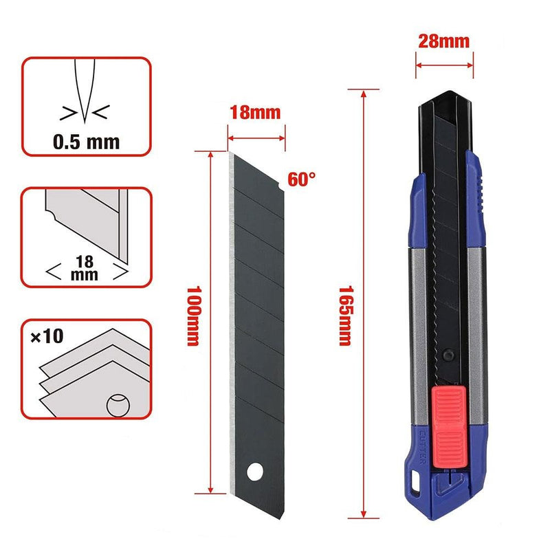 WORKPRO WP212022 18MM Ağır Alüminium Qutulu Tətbiq Bıçağı + 10 Ehtiyat Bıçaq