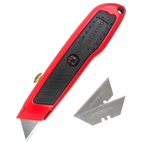 WORKPRO WP213005 Alüminyum Gövde Geri Çekilebilir Rötuş Maket Bıçağı + 3 Adet Yedek Bıçak - Onivias