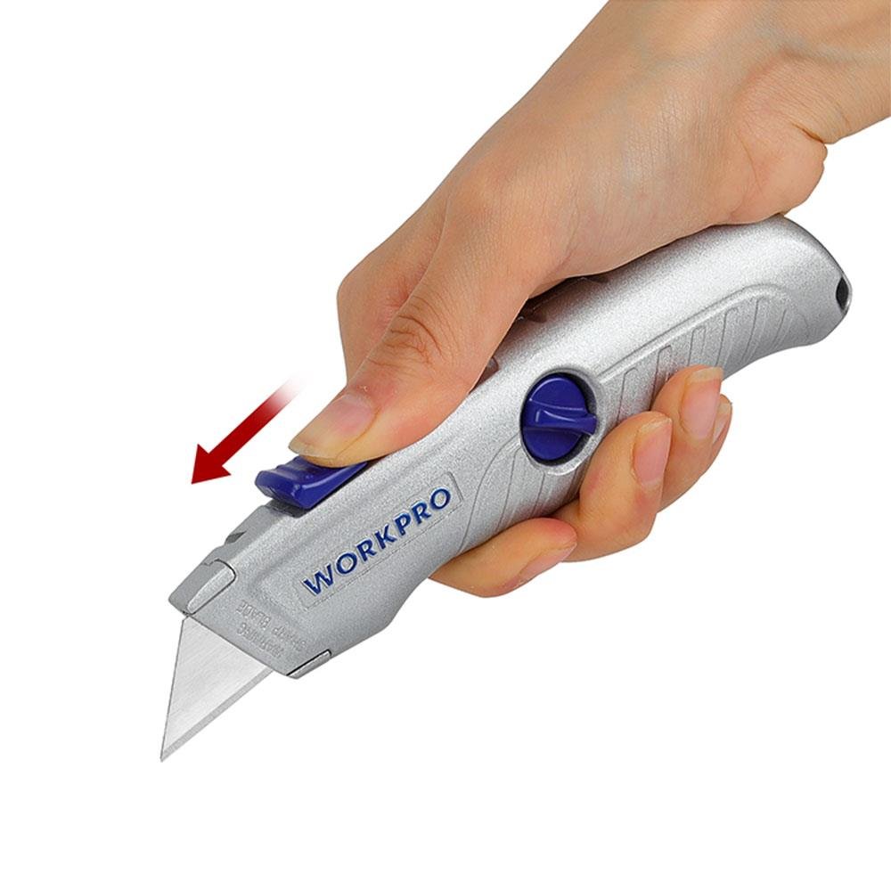 WORKPRO WP213007 Alüminyum Gövde Otomatik Geri Çekilebilir Rötuş Maket Bıçağı - Onivias