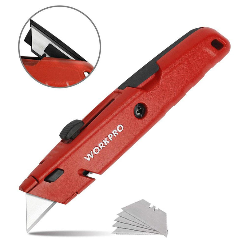 WORKPRO WP213009 Ağır Alüminium Gövdəli Çıxarılan Toxunma Bıçağı + 5 Ehtiyat Bıçaq