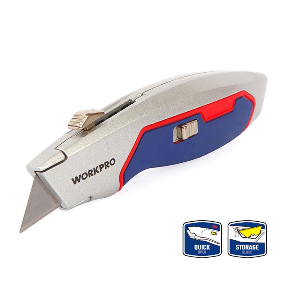 WORKPRO WP213011 Ağır Hizmet Alüminyum Gövde Geri Çekilebilir Rötuş Maket Bıçağı + 3 Adet Yedek Bıçak - Onivias