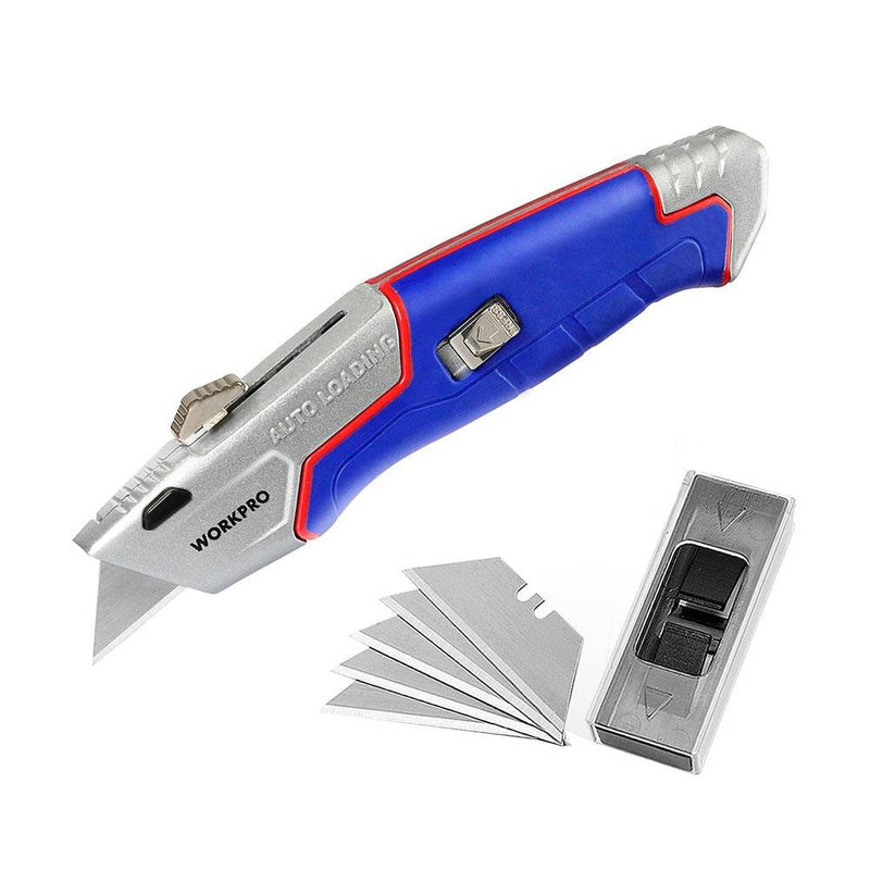 WORKPRO WP213012 Ağır Alüminium Gövdəli Çıxarılan Toxunma Bıçağı + 4 Ehtiyat Bıçaq 