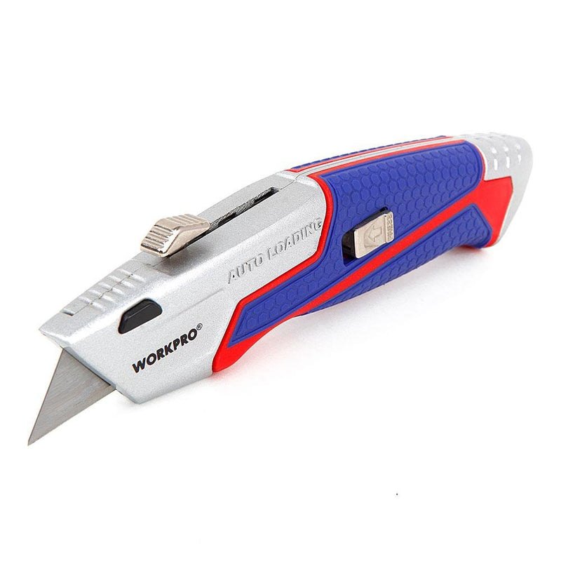 WORKPRO WP213012 Ağır Alüminium Gövdəli Çıxarılan Toxunma Bıçağı + 4 Ehtiyat Bıçaq 
