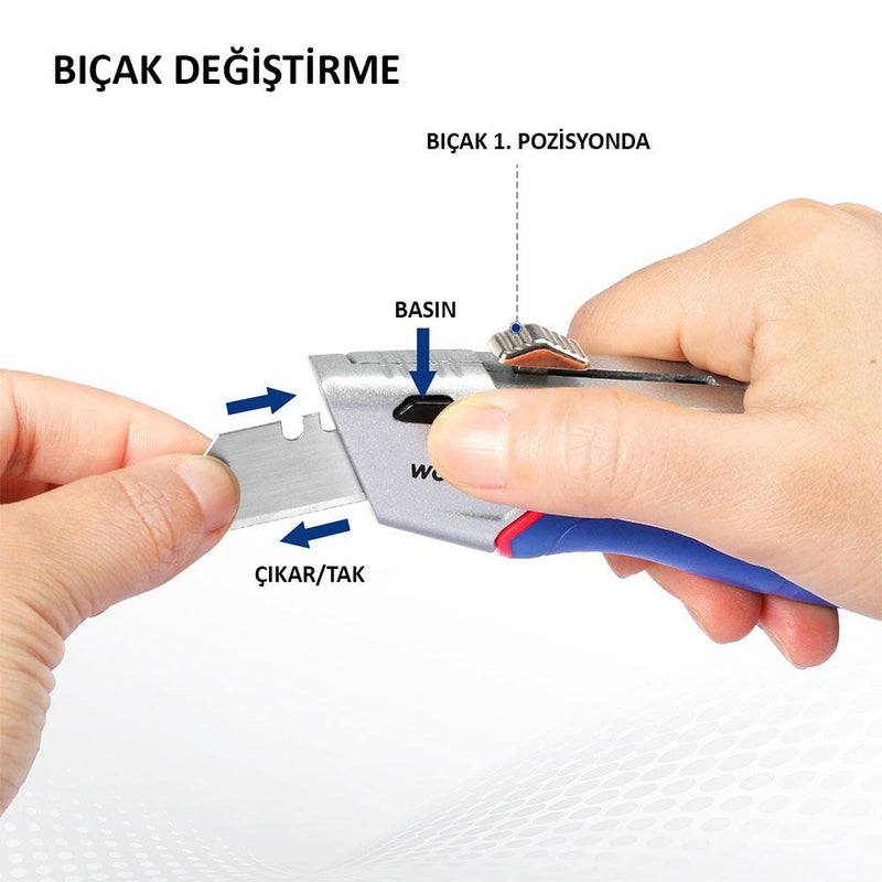 WORKPRO WP213012 Ağır Alüminium Gövdəli Çıxarılan Toxunma Bıçağı + 4 Ehtiyat Bıçaq 