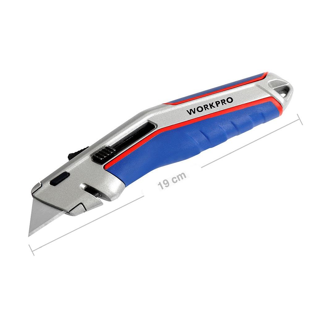 WORKPRO WP213015 Ağır Hizmet Alüminyum Gövde Otomatik Geri Çekilebilir Rötuş Maket Bıçağı + 5 Adet Yedek Bıçak - Onivias