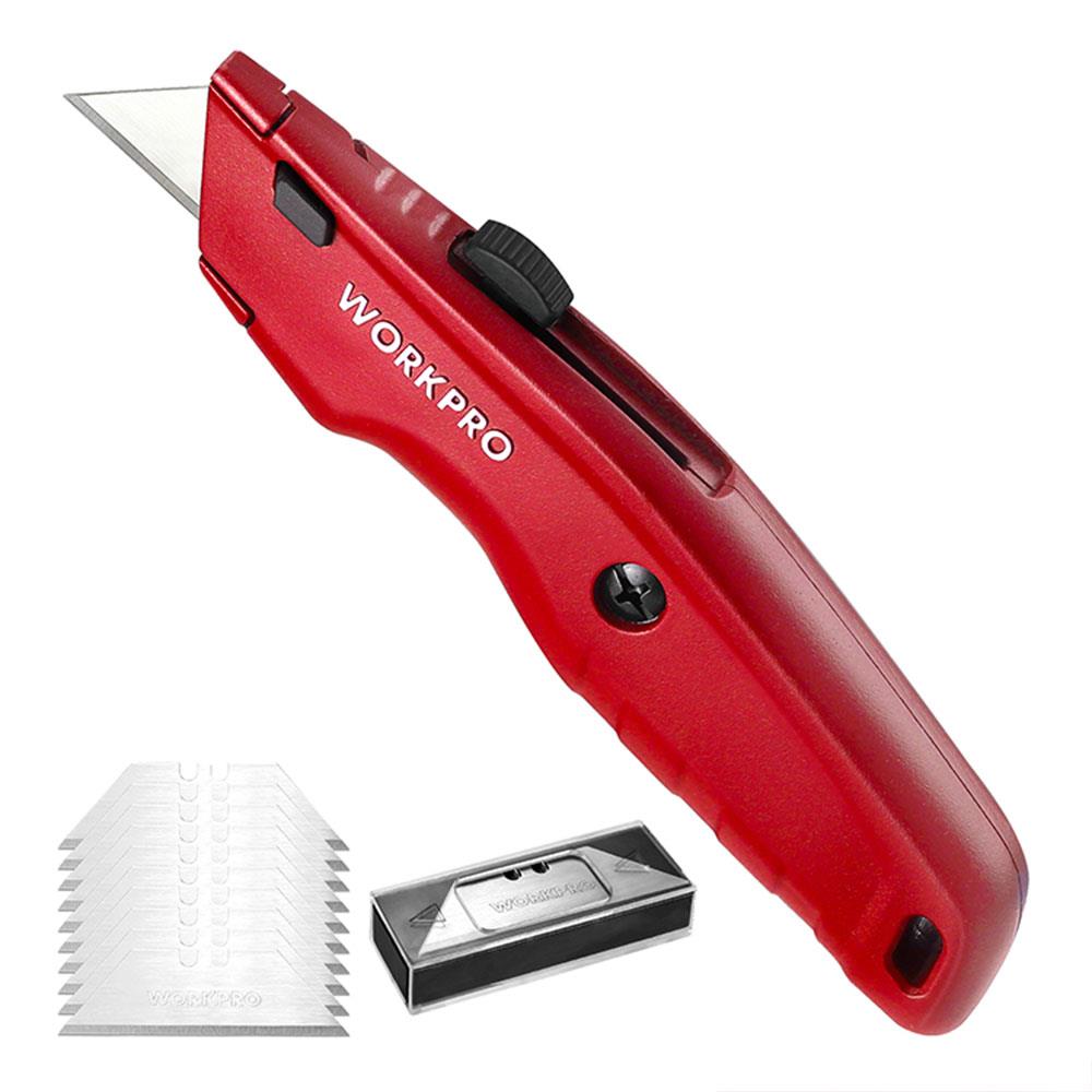 WORKPRO WP213017 Ağır Hizmet Alüminyum Gövde Geri Çekilebilir Rötuş Maket Bıçağı + 3 Adet Yedek Bıçak - Onivias