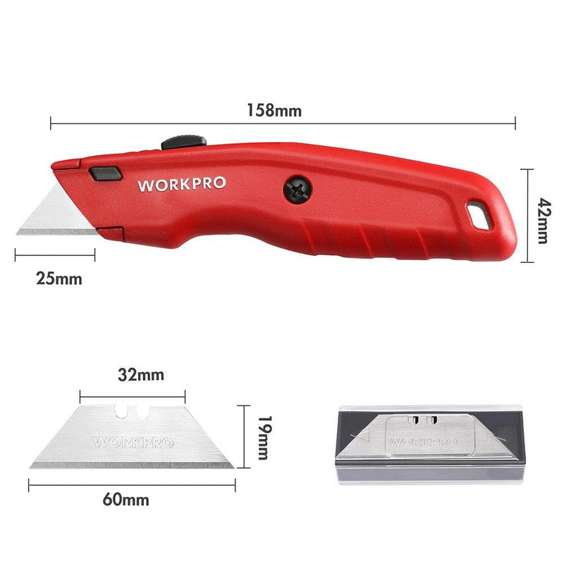 WORKPRO WP213017 Ağır Yük Alüminium Gövdəsi Çıxarılan Toxunma Bıçağı + 3 Ehtiyat Bıçaq 