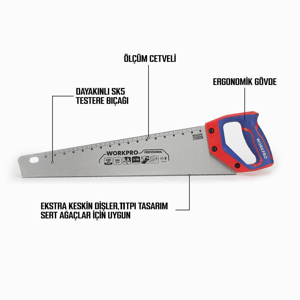 WORKPRO WP215010 450mm SK5 11 TPI Ağır Hizmet Tipi El Testeresi - Onivias