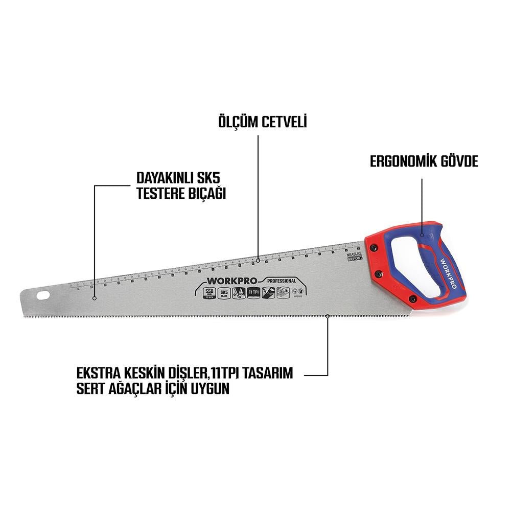 WORKPRO WP215012 550mm SK5 11 TPI Ağır Hizmet Tipi El Testeresi - Onivias
