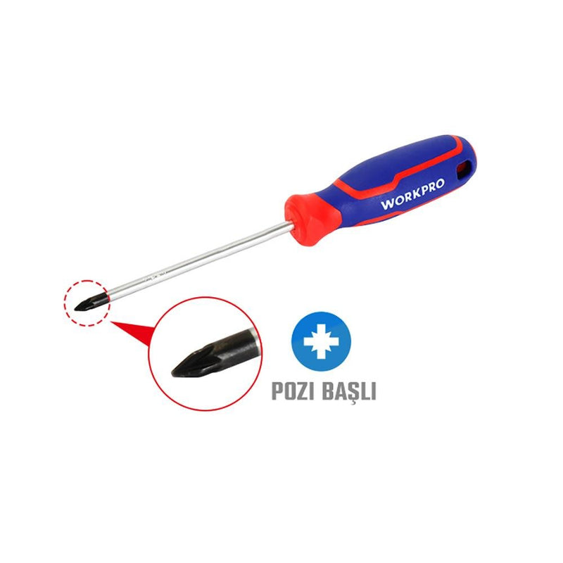 WORKPRO WP221035 PZ0x75mm CR-V Manyetik Profesyonel Yıldız Tornavida