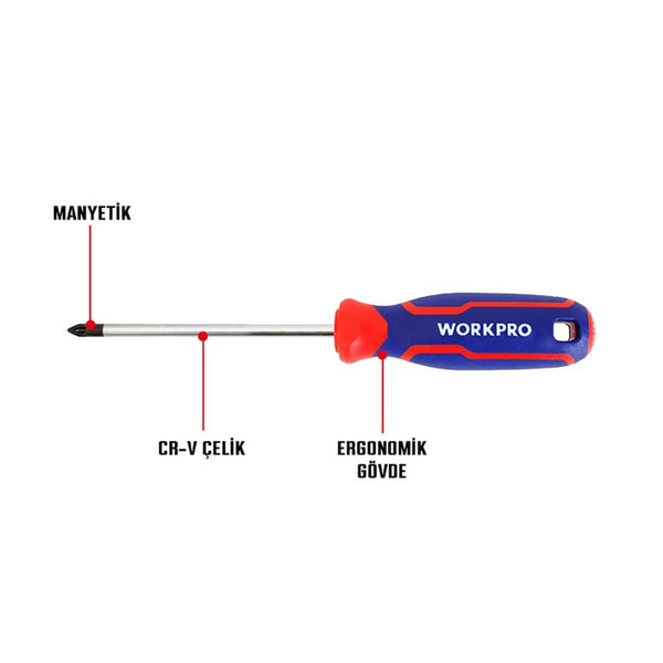 WORKPRO WP221035 PZ0x75mm CR - V Manyetik Profesyonel Yıldız Tornavida - Onivias