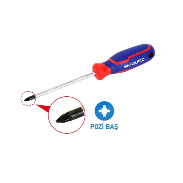 WORKPRO WP221037 PZ2x100mm CR - V Manyetik Profesyonel Yıldız Tornavida - Onivias