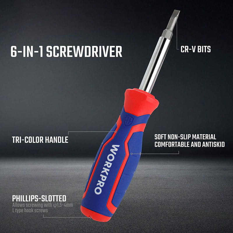 WORKPRO WP221046 6-IN-1 Professional Çoxfunksiyalı Dəyişən Tornavida Dəsti