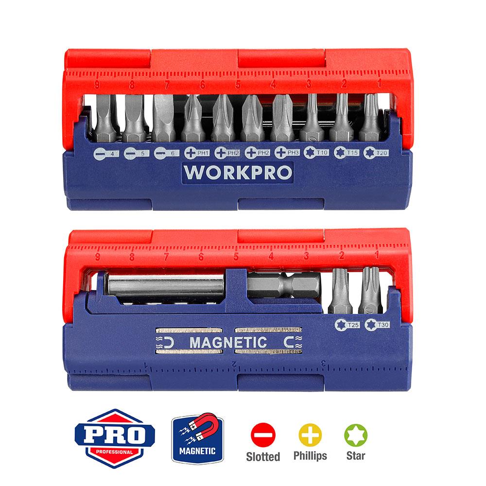 WORKPRO WP221062 13 Parça Manyetik CR - V Vidalama Bits Uç Seti - Onivias