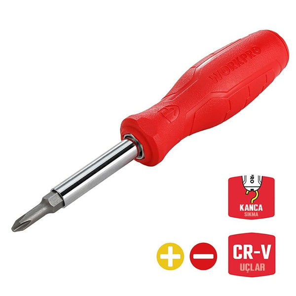 WORKPRO WP221066 6 - IN - 1 Çok Fonksiyonlu Değişken Uçlu Profesyonel Tornavida Seti - Onivias