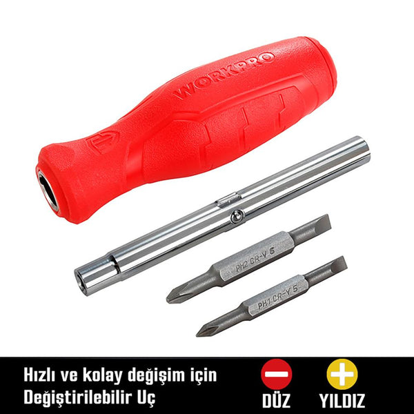 WORKPRO WP221066 6 - IN - 1 Çok Fonksiyonlu Değişken Uçlu Profesyonel Tornavida Seti - Onivias