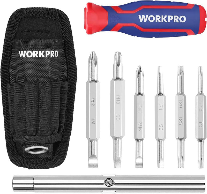 WORKPRO WP221306 15-IN-1 Çok Fonksiyonlu Değişken Uçlu Profesyonel Tornavida Seti + Bel Askı Kılıfı