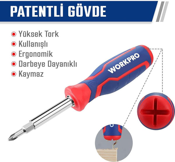 WORKPRO WP221306 15 - IN - 1 Çok Fonksiyonlu Değişken Uçlu Profesyonel Tornavida Seti + Bel Askı Kılıfı - Onivias