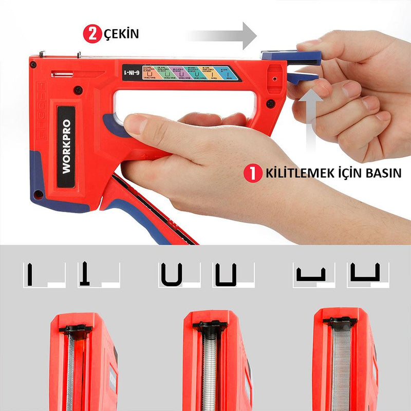 WORKPRO WP223002 6 IN 1 Professional 6-14 mm Mexanik Ştapel və 15 mm Dırnaq Tabancası