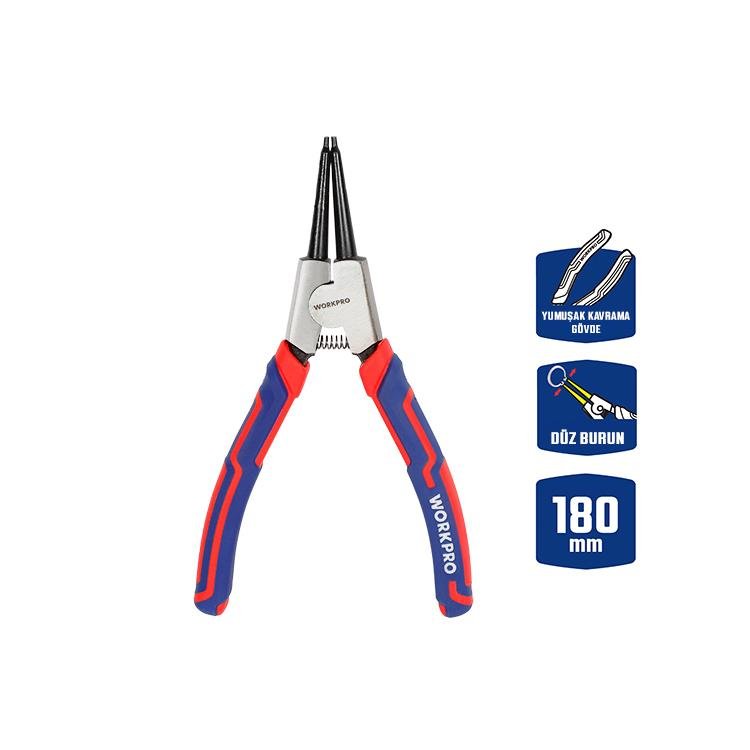 WORKPRO WP231150 180MM Cr - V Düz Yaylı Profesyonel Dış Segman Pensesi - Onivias
