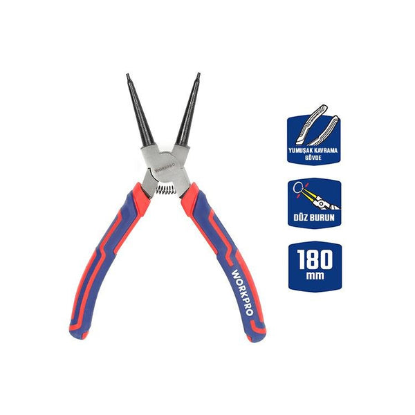 WORKPRO WP231152 180MM Cr - V Düz Yaylı Profesyonel İç Segman Pensesi - Onivias