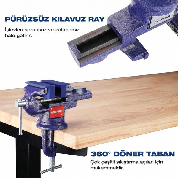 WORKPRO WP233010 65mm 360° Döner Tabanlı Örslü Profesyonel Mini Tezgâh Mengene - Onivias