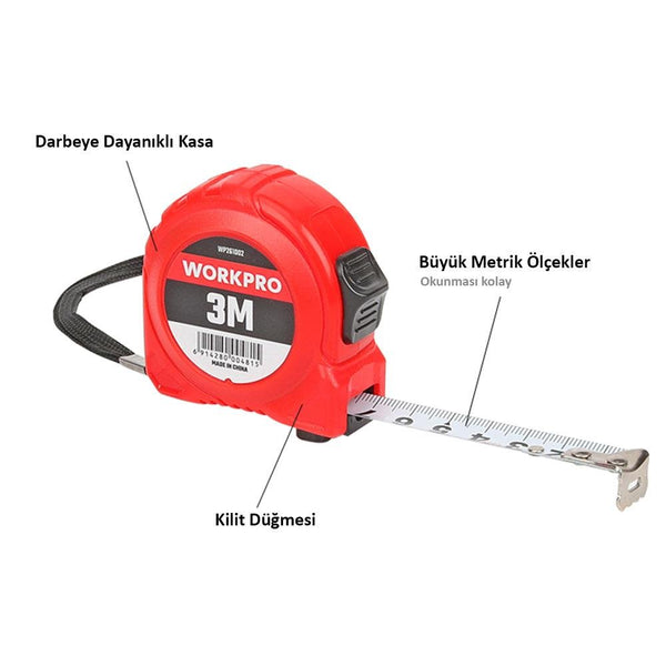 WORKPRO WP261002 3Mx16mm Beyaz Çelik Şerit Metre - Onivias
