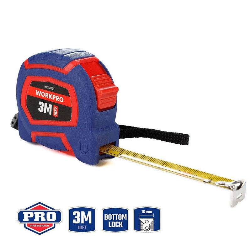 WORKPRO WP261008 3Mx16mm/10Ft. Neylon örtüklü sarı polad lent ölçüsü