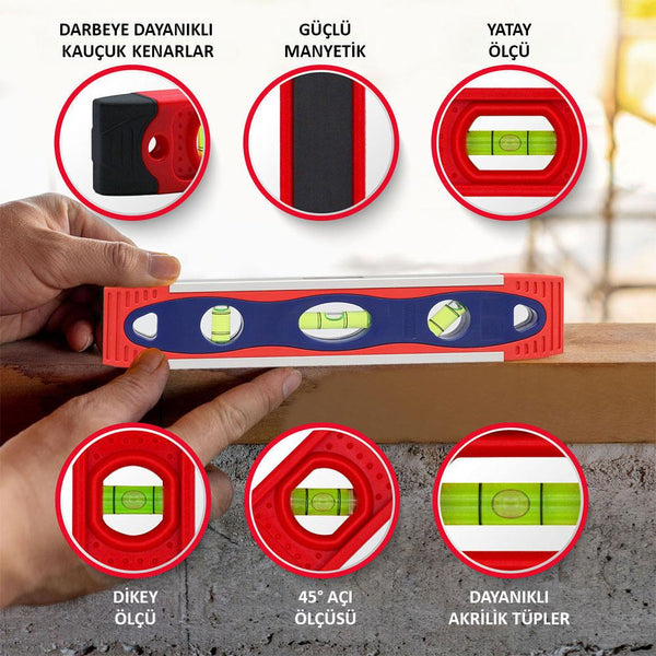 WORKPRO WP262027 225MM Manyetik Şoka Dayanıklı Torpedo Su Terazisi - Onivias