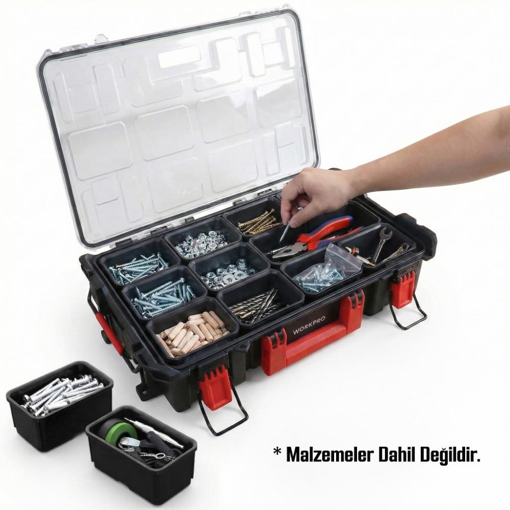 WORKPRO WP283029 24Lt 12 Gözlü Şeffaf Kapaklı İstiflenebilir 56x35x12,5cm Profesyonel Organizer Takım Çantası - Onivias