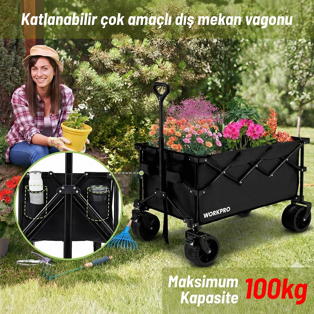 WORKPRO WP285016 100Kg 4 Tekerli Katlanabilir Ağır Hizmet Taşıma Arabası / Plaj Arabası - Onivias
