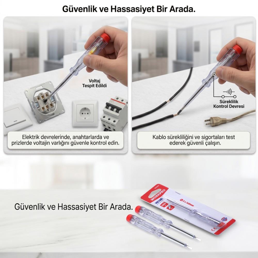 WORKPRO WP295001 3x140mm 100-250Volt AC Düz Uçlu Kontrol Kalemi - görsel 7