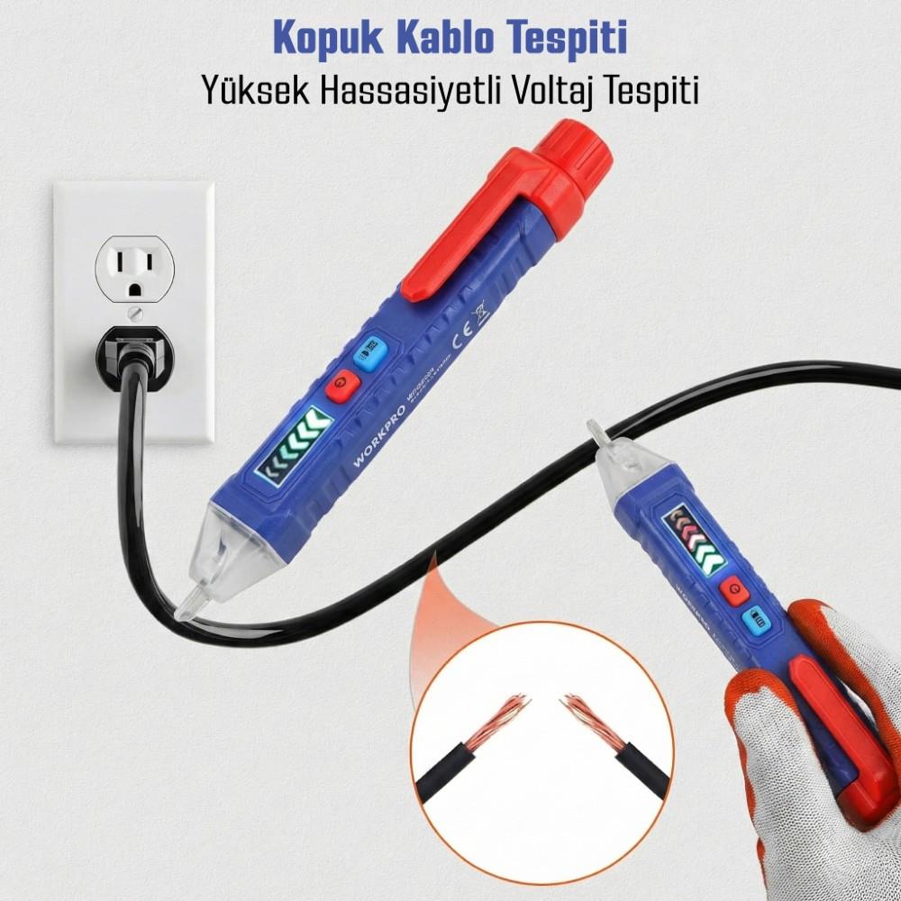 WORKPRO WP295004 12 - 1000 Volt AC Yüksek Hassasiyetli Profesyonel Voltaj Dedektörü - Onivias