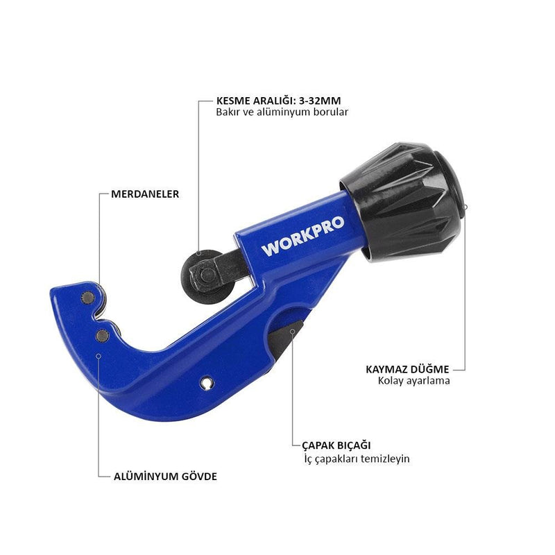WORKPRO WP301005 3-32mm Professional Mis Boru Kəsici Qayçı + 1 Ehtiyat Bıçaq